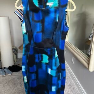 Calvin Klein Black and Blue Sheath Midi Dress